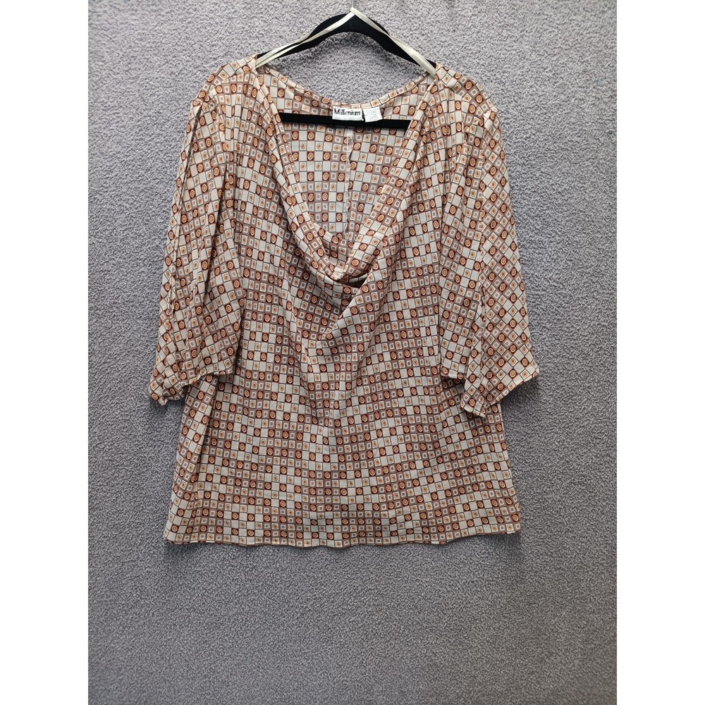Millenium Retro Geometric Blouse Women 22 Cowl Neck Y2K Career Top